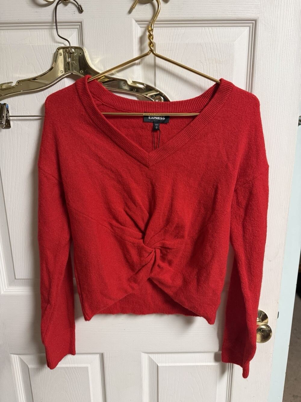 NWT Express V Neck Crop New Cherry Red Soft Nylon Acrylic Med 38w 21L Stretch